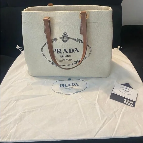 Prada Cream and Tan Structured Tote Bag - Picture 1 of 5
